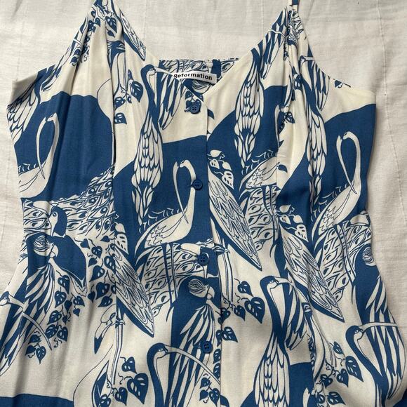 Reformation Gemstone Midi Dress Blue White Avian Floral Print Sz 12 Women's - Picture 4 of 7